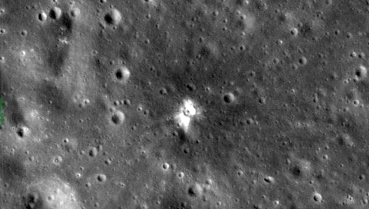 A 19 metre lunar crater made by a natural impact on 17 March 2013. NASA/Goddard Space Flight Center/Arizona State University