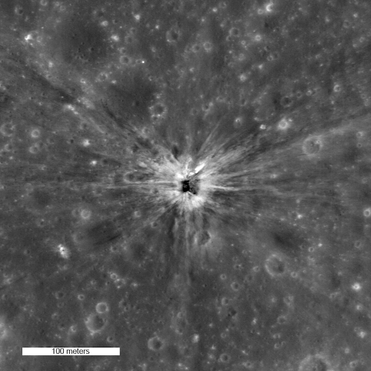 30 metre wide crater on the Moon from the Apollo 13 Saturn IVB upper stage. NASA/GSFC/Arizona State University