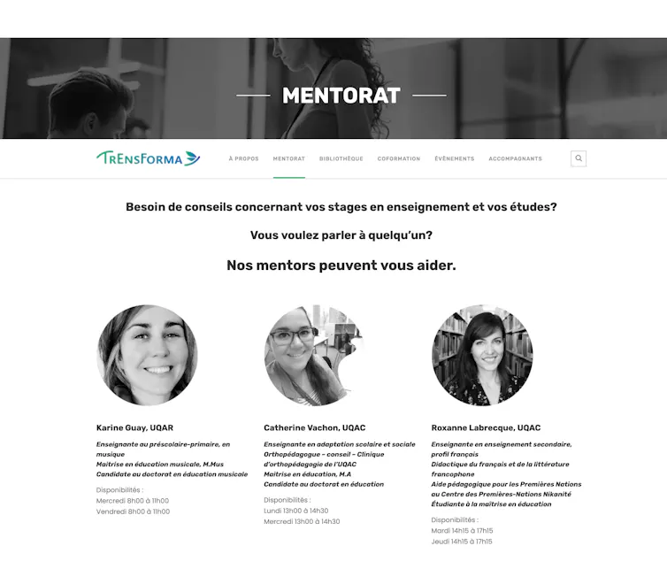 Capture d’écran de la plateforme TrEnsForma