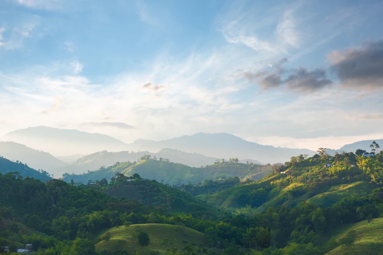 Rolling hills in patchy sunlight