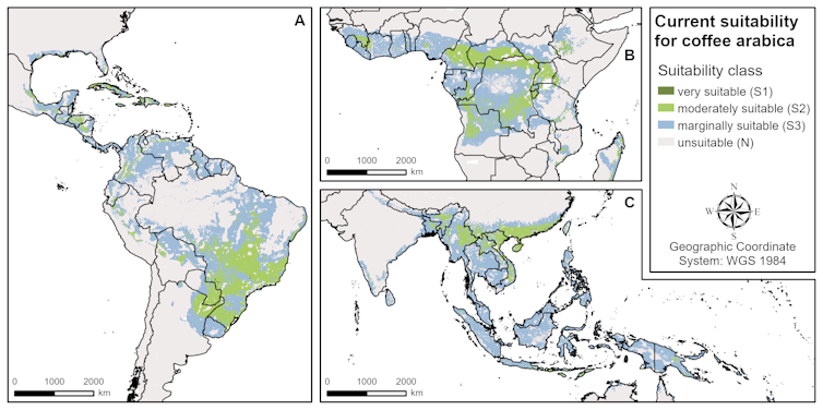 Map of suitable coffee growing regions