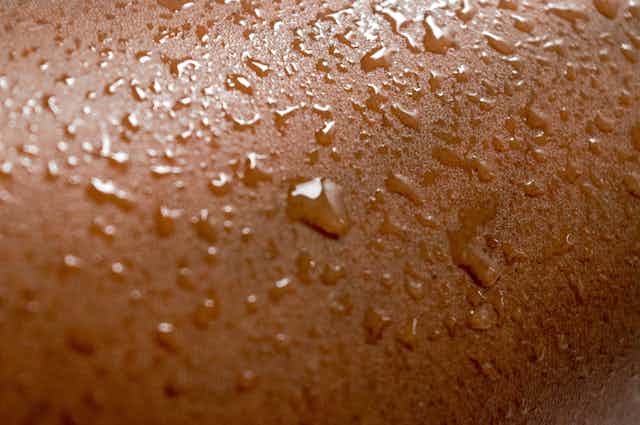 close up of sweat on skin