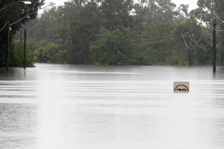 Flooded road Western Sydney March 2021
