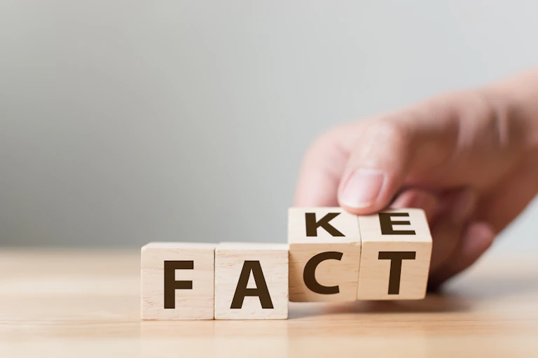fake/fact in wooden blocks