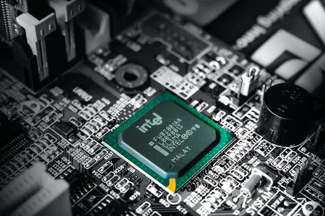 Intel microchip close-up