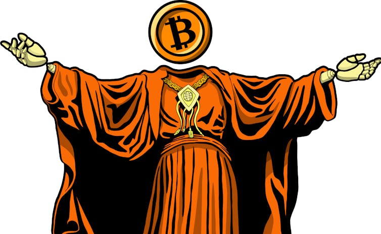 digital graphic of jesus with a bitcoin as a head