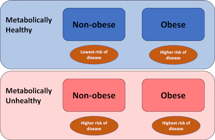 Infographic showing different combinations of health status and obesity