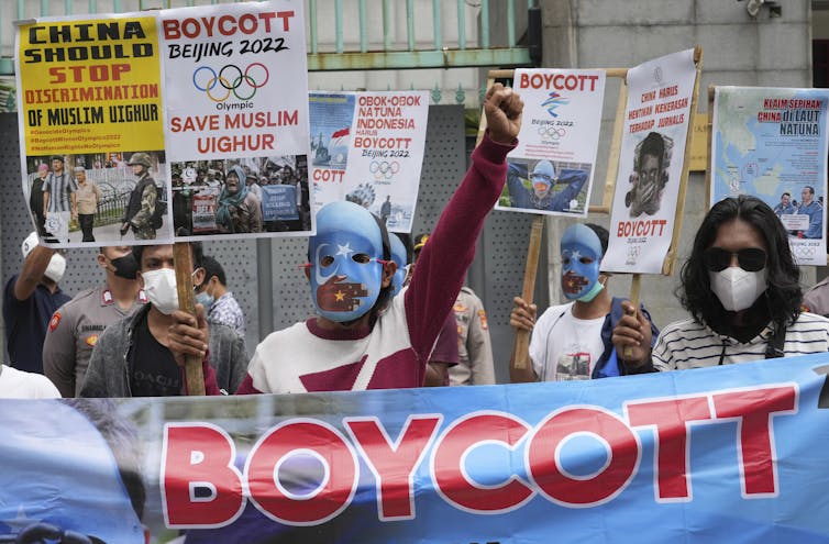 Protesters outside the Chinese embassy in Jakarta.