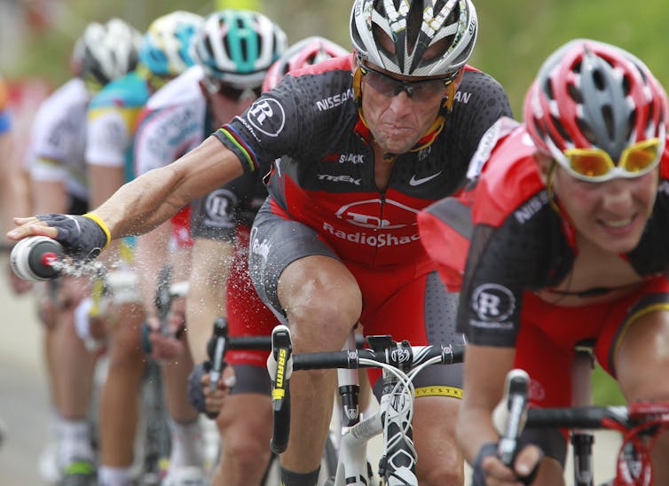 line of cyclists competing in a race