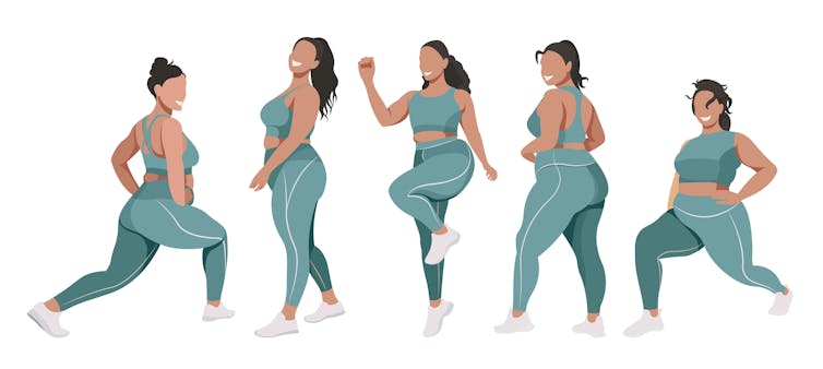 Series of illustrations of a woman in exercise clothes