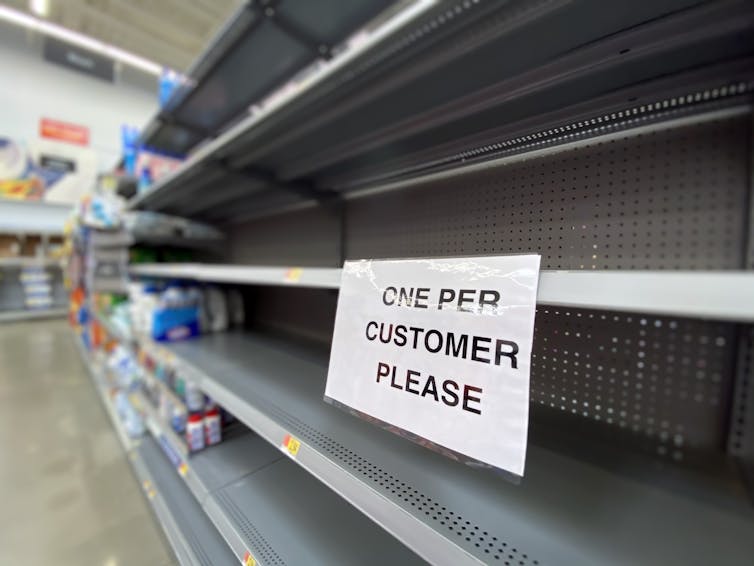 Empty shelves in a supermarket