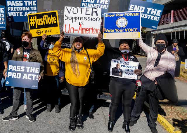 Voting rights supporters at a rally in Atlanta.