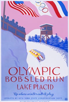 A poster of the Olympic bobsled run in Lake Placid.