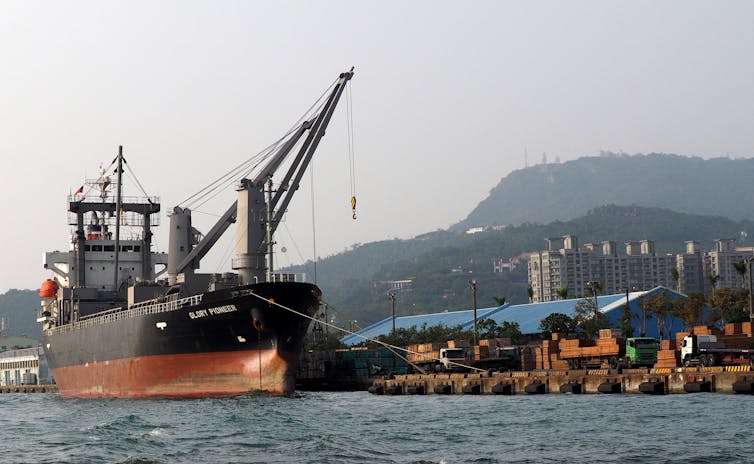 cargo ship docked at port