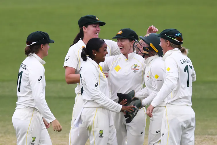 Australia's team celebrates during last month's Ashes test.