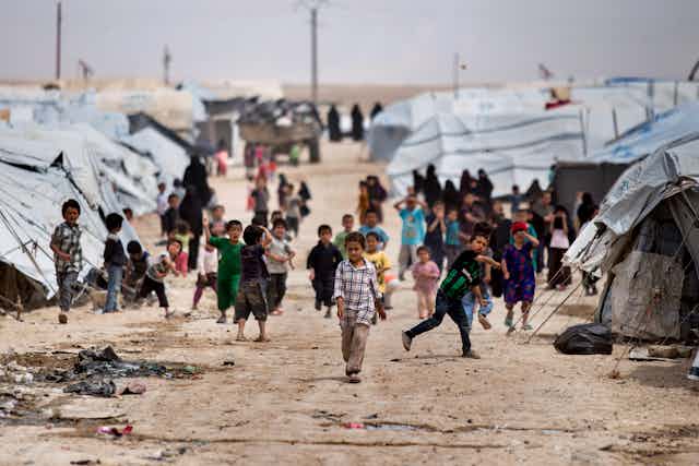 Children at Syria's al-Hol camp, which houses families of members of the Islamic State group.