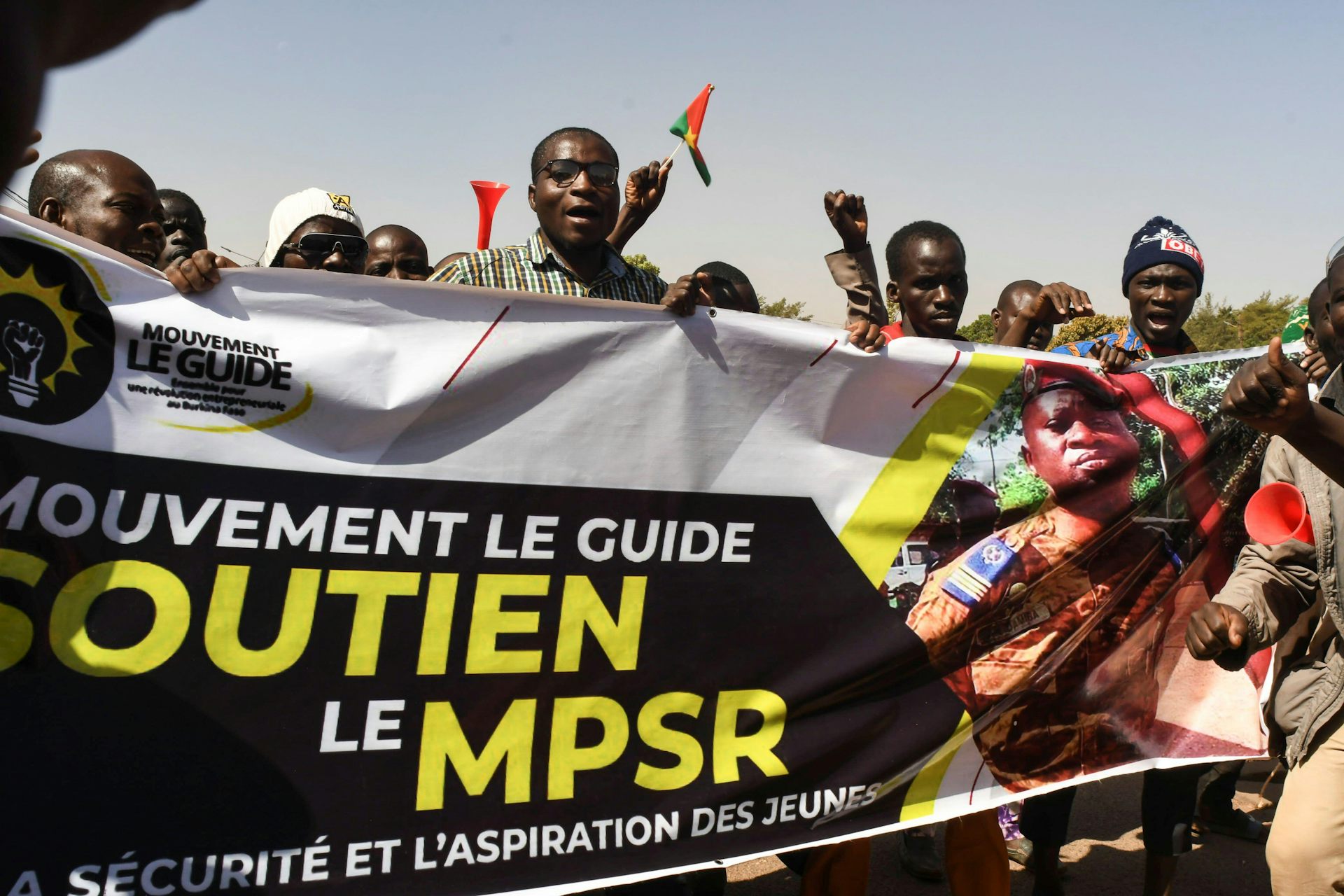 Supporters of the military coup celebrating in Burkina Faso.