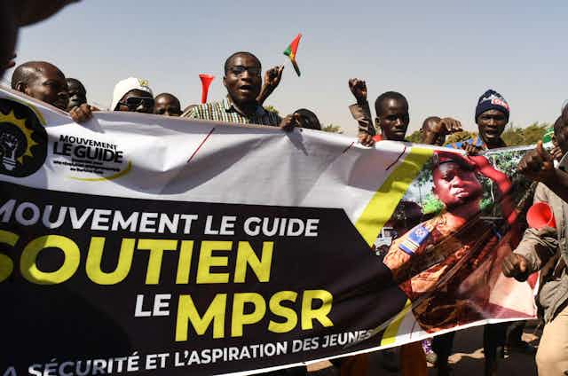 Supporters of the military coup celebrating in Burkina Faso.