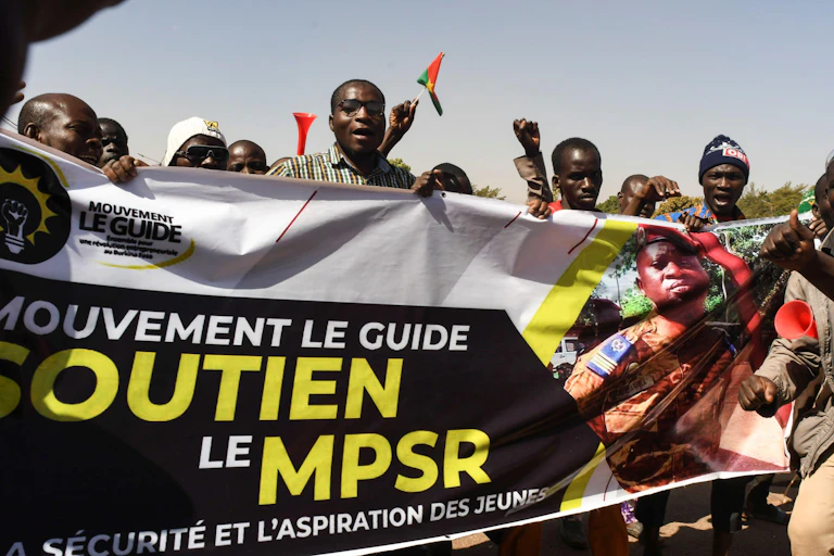 Supporters of the military coup celebrating in Burkina Faso.
