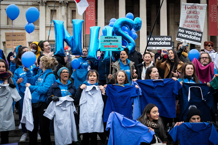 NHS staff protesting against mandatory vaccines