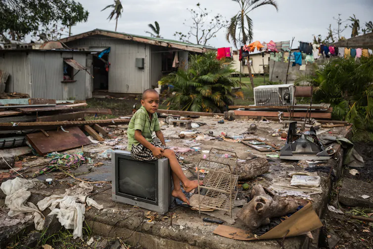 ruined house in Fiji after cyclone