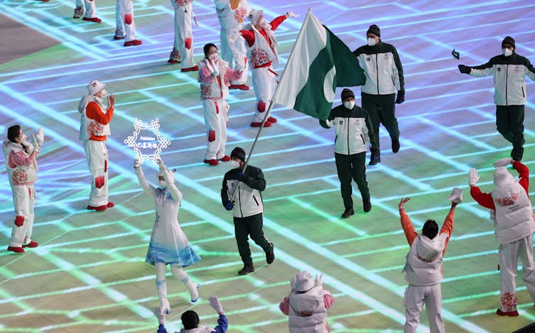 Pakistan's team at the opening ceremony of the Beijing Winter Olympics 2022.
