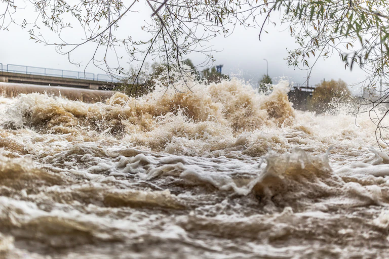 A flooded river.