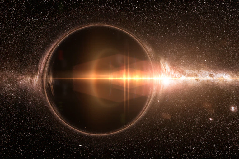 Concept of a black hole acting as a lens on background light.