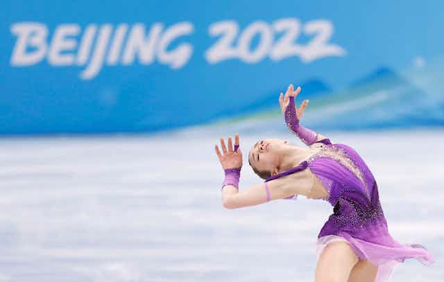 Kamila Valieva in a purple costume