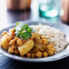 Chick pea curry with brown rice.