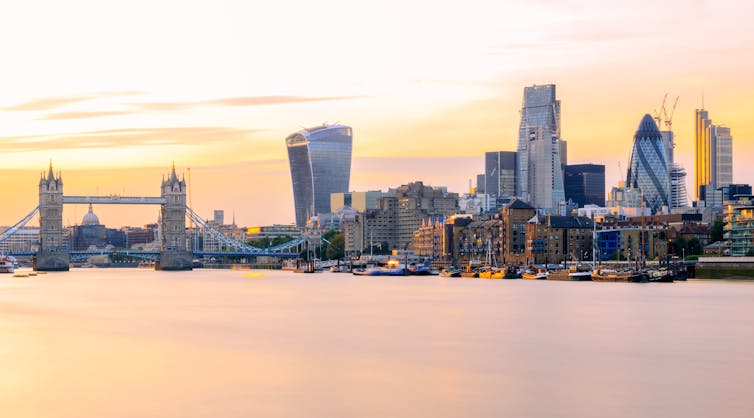 View of the London skyline from the south side of the Thames.