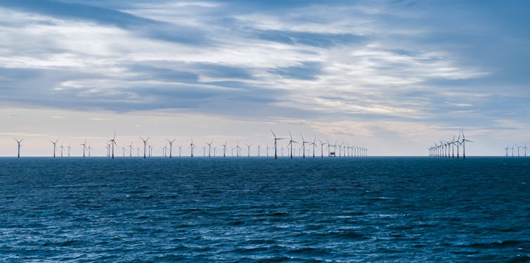 A distant offshore windfarm.
