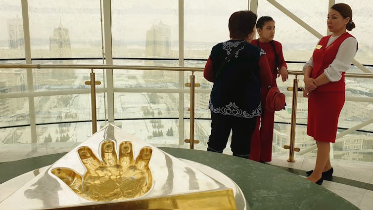 Gilded handprint of Nursultan Nazarbayev.