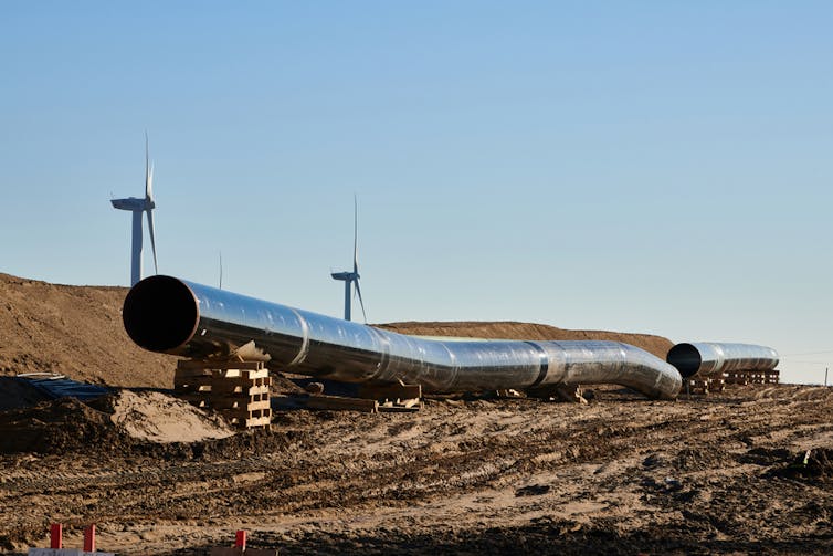 A half-finished gas pipeline on a construction site.