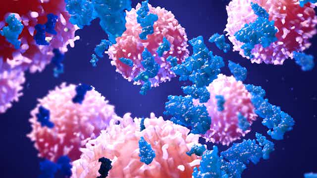 Illustration 3D de protéines et cellules cancéreuses