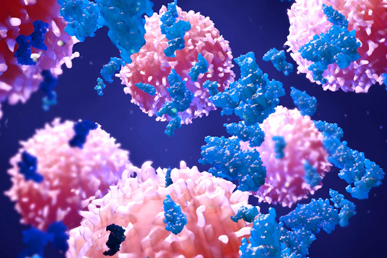 Illustration 3D de protéines et cellules cancéreuses