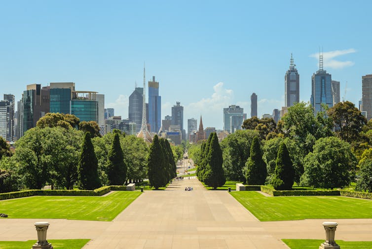 Park with Melbourne skyline in the background