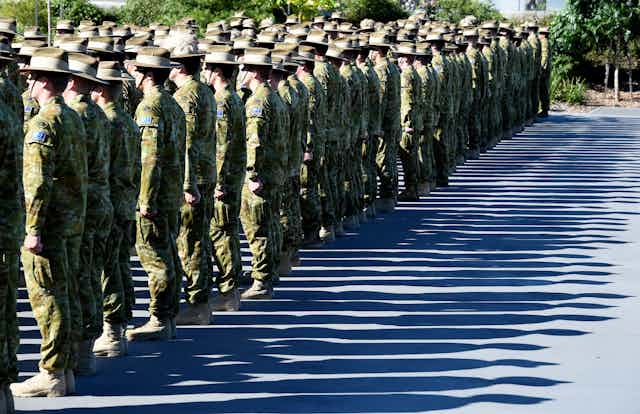 Australian soldiers lined up on parade.