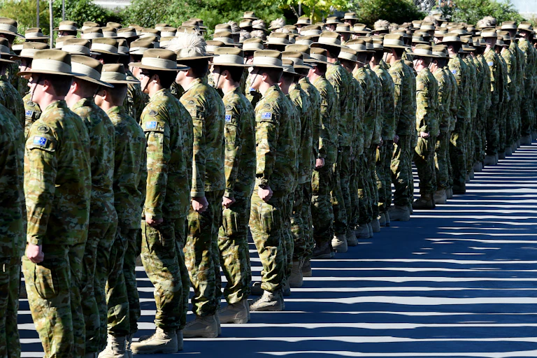 Australian soldiers lined up on parade.