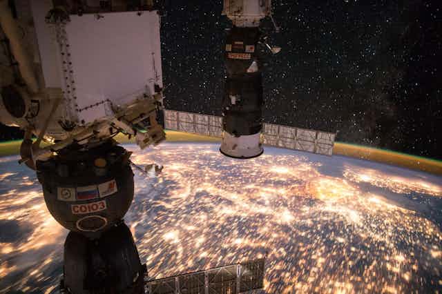 View of Earth from the ISS, in space.