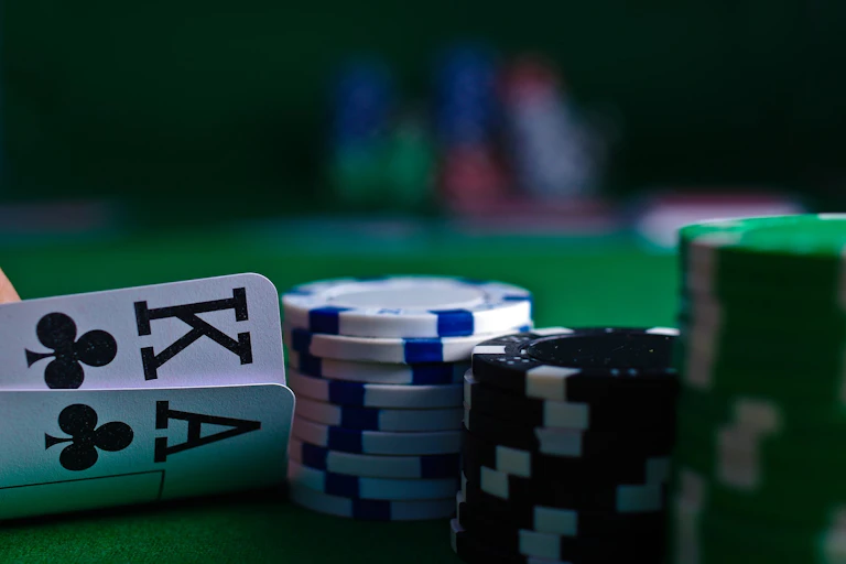 Poker game, cards and chips