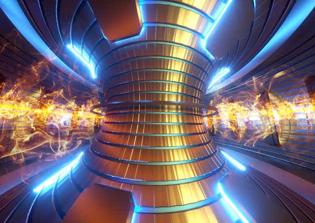 Artist's impressionof a fusion reactor nuclear fusion, tokamak