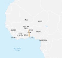 Map of West Africa, highlighting Togo