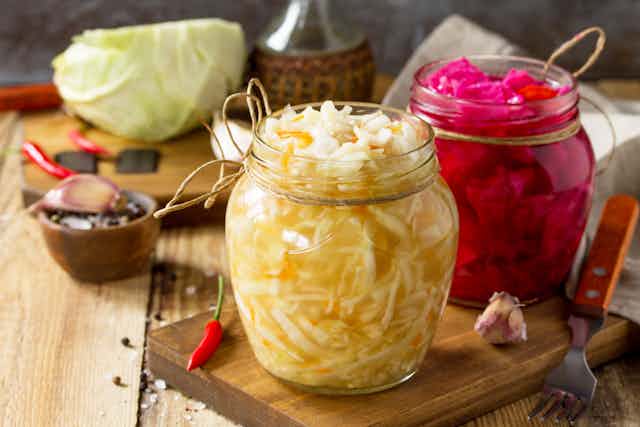 Jars of fermented vegetables.