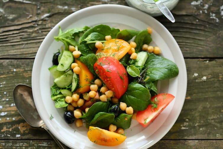 Chick pea and spinach salad.