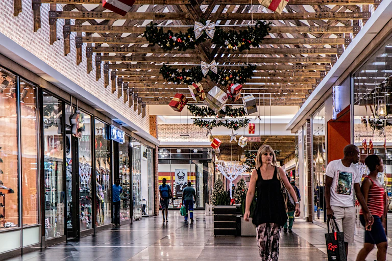A person walking through a mall
