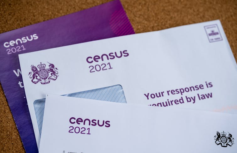 A stack of envelopes and brochures with census 2021 branding and the words 'your response is required by law.'