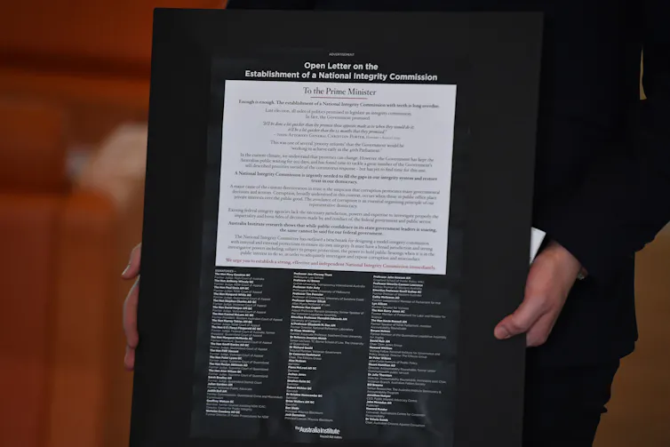 In June 2021, 59 former judges, lawyers and 'eminent Australians' signed an open letter to Prime Minister Scott Morrison calling for the urgent establishment of a National Integrity Commission.