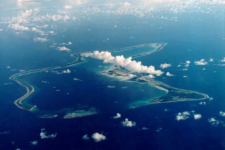 An aerial view of some of the Chagos islands