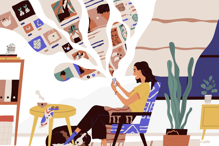 Woman sitting on chair while on phone.